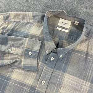 Billy Reid Mens Shirt XXL Blue Beige Plaid Long Sleeve Made in Italy Standard